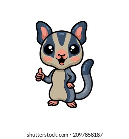 Cute little sugar glider cartoon giving thumb up