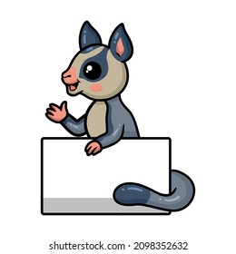 Cute little sugar glider cartoon with blank sign