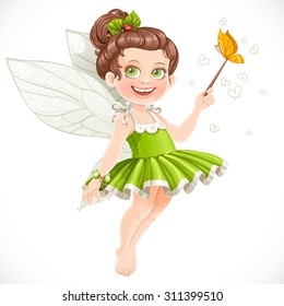 Cute little summer fairy girl with Magic wand isolated on a white background