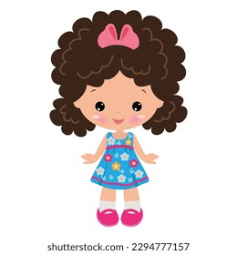 Cute little summer girl vector cartoon illustration