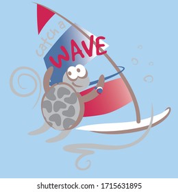 Cute little surfer turtle vector character. Catch a wave collection