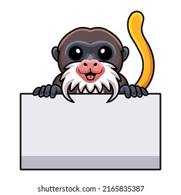 Cute little tamarin monkey cartoon with blank sign