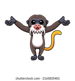 Cute little tamarin monkey cartoon raising hands