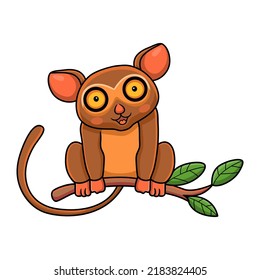 Cute little tarsier cartoon on tree