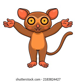 Cute little tarsier cartoon raising hands