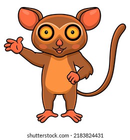 Cute little tarsier cartoon waving hand