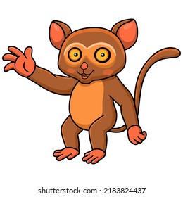 Cute little tarsier cartoon waving hand