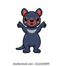 Cute little tasmanian devil cartoon raising hands