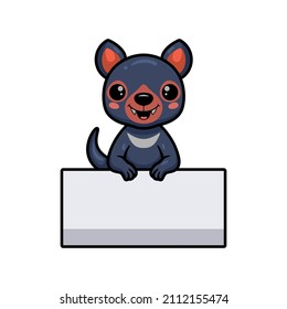 Cute little tasmanian devil cartoon with blank sign