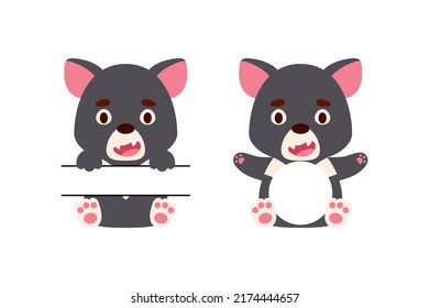 Cute little Tasmanian devil split monogram. Funny cartoon character for kids t-shirts, nursery decoration, baby shower, greeting cards, invitations, scrapbooking, home decor. Vector stock illustration