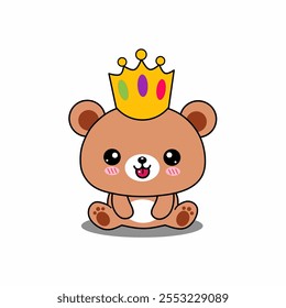 Cute little teddy bear with crown. Cartoon style vector illustration design.