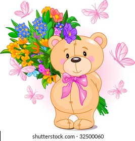 bear holding flowers