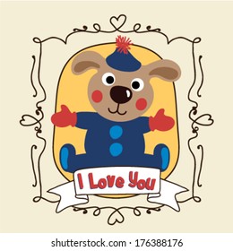 Cute little teddy bear. I love you. Vector image