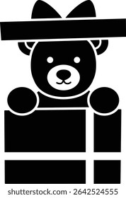 Cute little teddy bear sitting in gift box silhouette Icon Isolated. 
Bear sitting in gift box black silhouette vector.
 For celebrating Valentine's Day, wedding or birthday. 
Valentine's Day icon ele