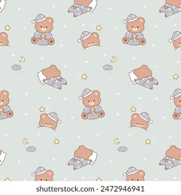 Cute little teddy bear sleep baby seamless pattern