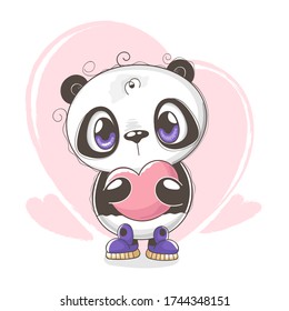 Cute little teddy panda with a heart