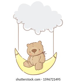 Cute little teddy sitting on the moon