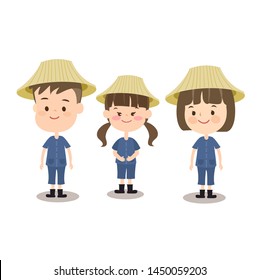 Cute Little Thai Farmer Character Vector