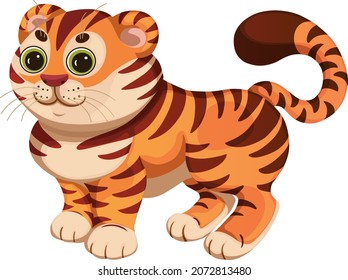 Cute little tiger. Cartoon character. Vector illustration