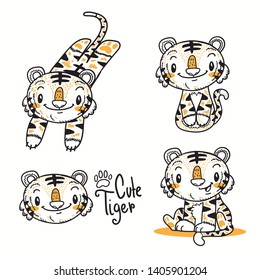 cute little tiger cartoon doodle vector