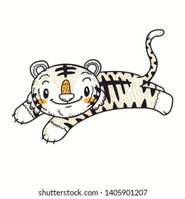 cute little tiger cartoon doodle vector