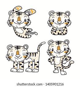 cute little tiger cartoon doodle vector