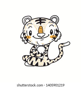cute little tiger cartoon doodle vector