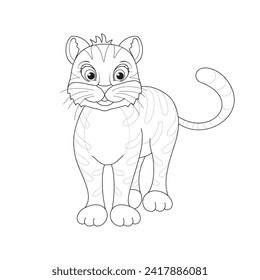 Cute little tiger. Cartoon vector character isolated on a white background with black outline.