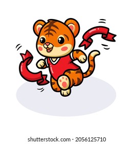 Cute little tiger cartoon wins by crossing the finish line