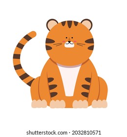 Pequeño tigre de estilo plano. Símbolo del Año Nuevo Chino 2022. Para banner, vivero, decoración de motivos. Ilustración dibujada a mano por el vector