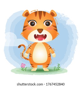cute little tiger in the children's style. cute cartoon tiger vector illustration