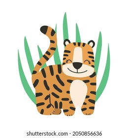 Cute little tiger. Chinese 2022 year symbol. Year of tiger. Decorative cute backdrop, good for printing. Cartoon animal.