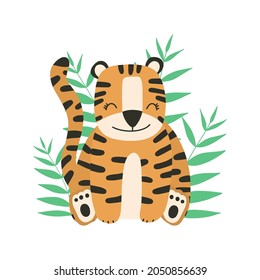 Cute little tiger. Chinese 2022 year symbol. Year of tiger. Decorative cute backdrop, good for printing. Cartoon animal.