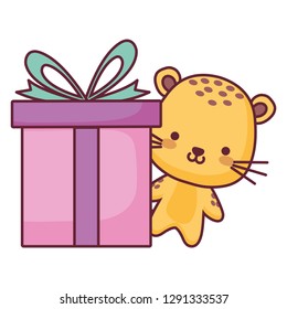 cute and little tiger with gift