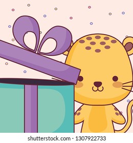 cute and little tiger with gift