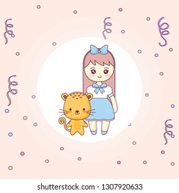 cute and little tiger with girl