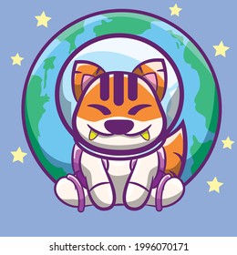 Cute little Tiger, with his helmet and astronaut outfit in space with the earth as a background landscape for him.