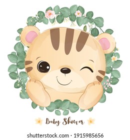 Cute little tiger illustration in watercolor