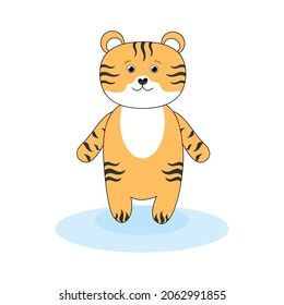 Cute little tiger on a white background. The symbol of the new year 2022. Chinese Tiger New Year.
