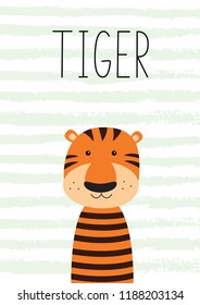 Cute little tiger. Poster, card for kids