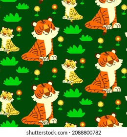 cute little tiger seamless pattern cartoon vector illustration