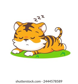 Cute little tiger sleeping cartoon character. Adorable animal concept design. Vector art illustration