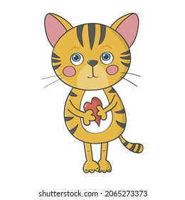 Cute little tiger - symbol of year 2022! Vector isolated tiger. Ideal for invitations, posters.