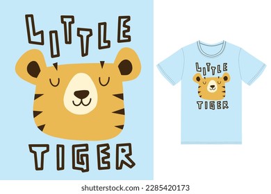 Cute little tiger vector illustration with tshirt design premium vector the Concept of Isolated Technology. Flat Cartoon Style Suitable for Landing Web Pages,T shirt, Flyers, Stickers