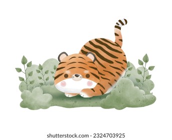 cute little tiger watercolor international tiger day vector illustration isolated on white background