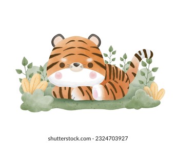 cute little tiger watercolor international tiger day vector illustration isolated on white background