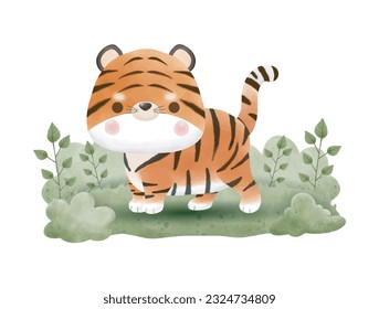 cute little tiger watercolor international tiger day vector illustration isolated on white background