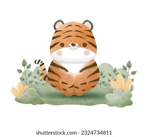 cute little tiger watercolor international tiger day vector illustration isolated on white background