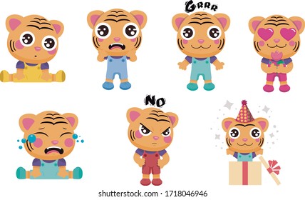 cute little tigers with different expressions 