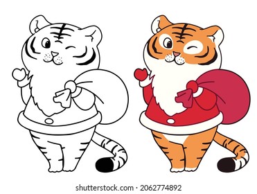 Cute little tigers illustration character design banner for Christmas. Doodle cartoon style.